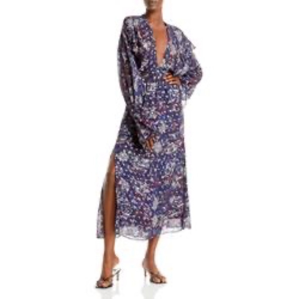 IRO Skage Womens V Neck Side Slit Midi Dress